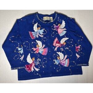 Design Options by Philip & Jane Gordon Angel Christmas Cardigan Sweater XXL